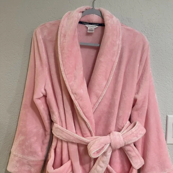 Liz Claiborne Plush Fleece Robe Pink Belted Long Sleeve Size S - Picture 10 of 12